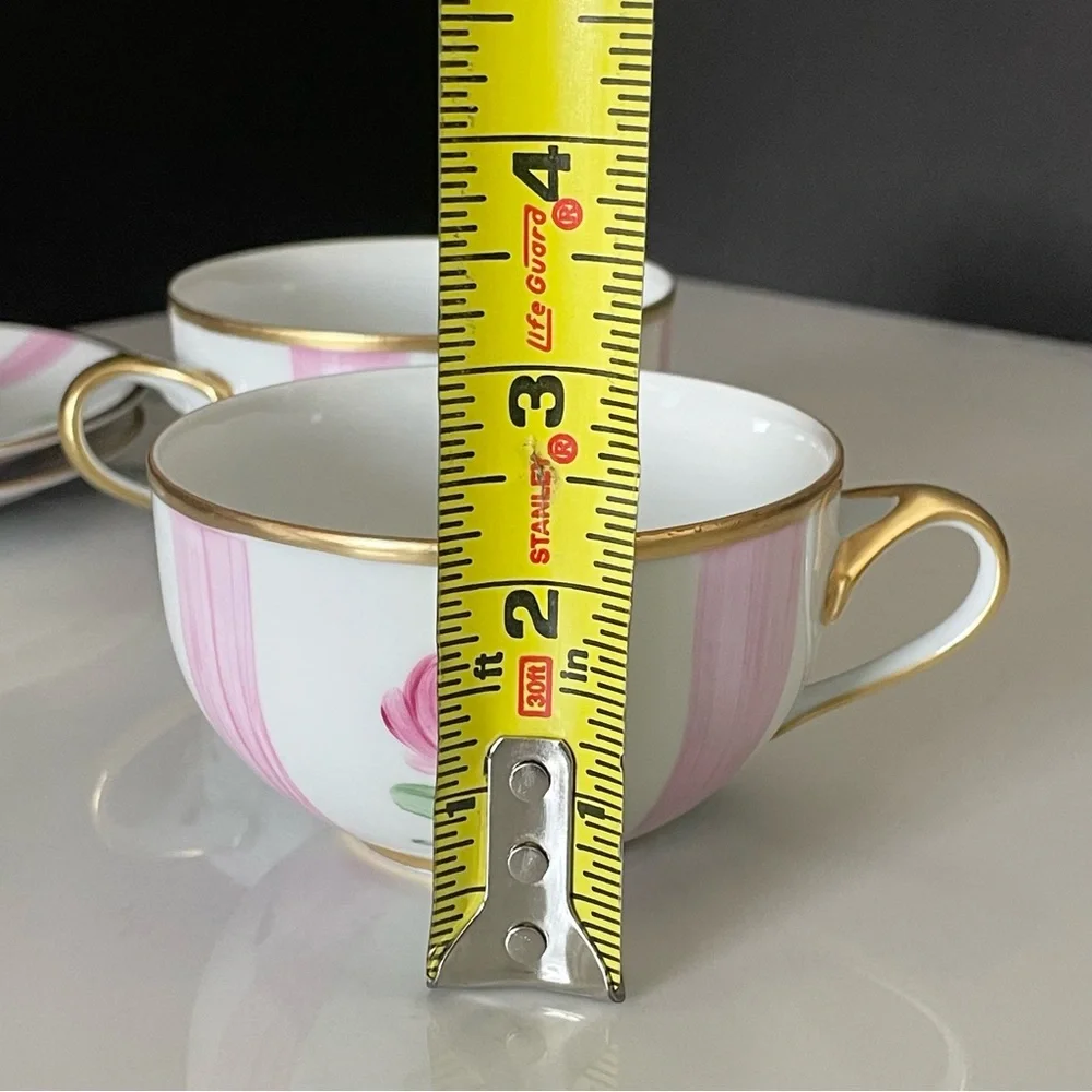SET of 2 Pink Rose Cups & Saucers - Marie Daage Limoges